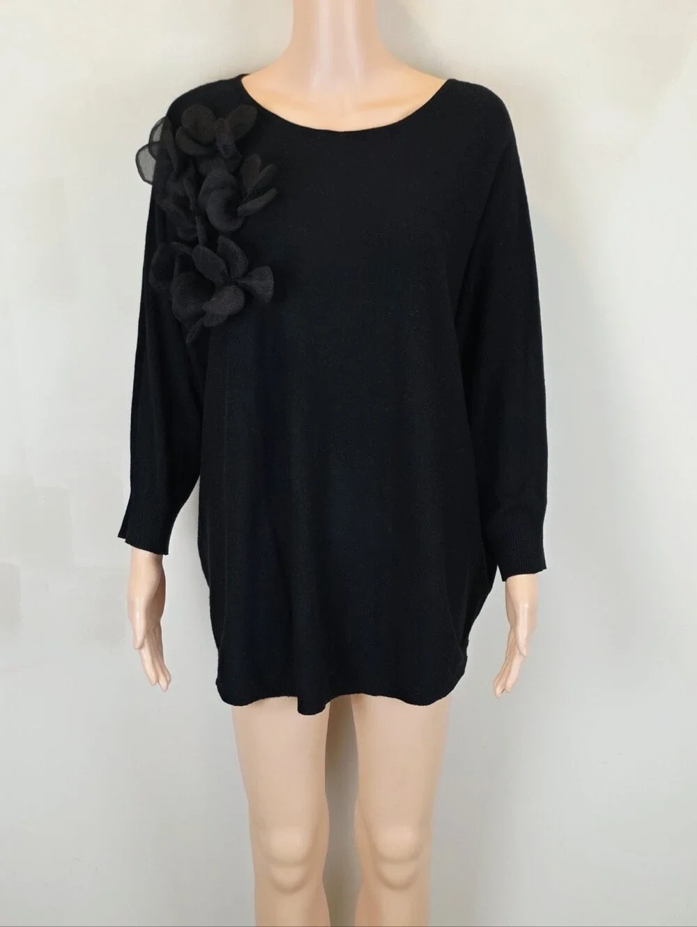 Vila Milano Black 3D Floral Applique Tunic Top